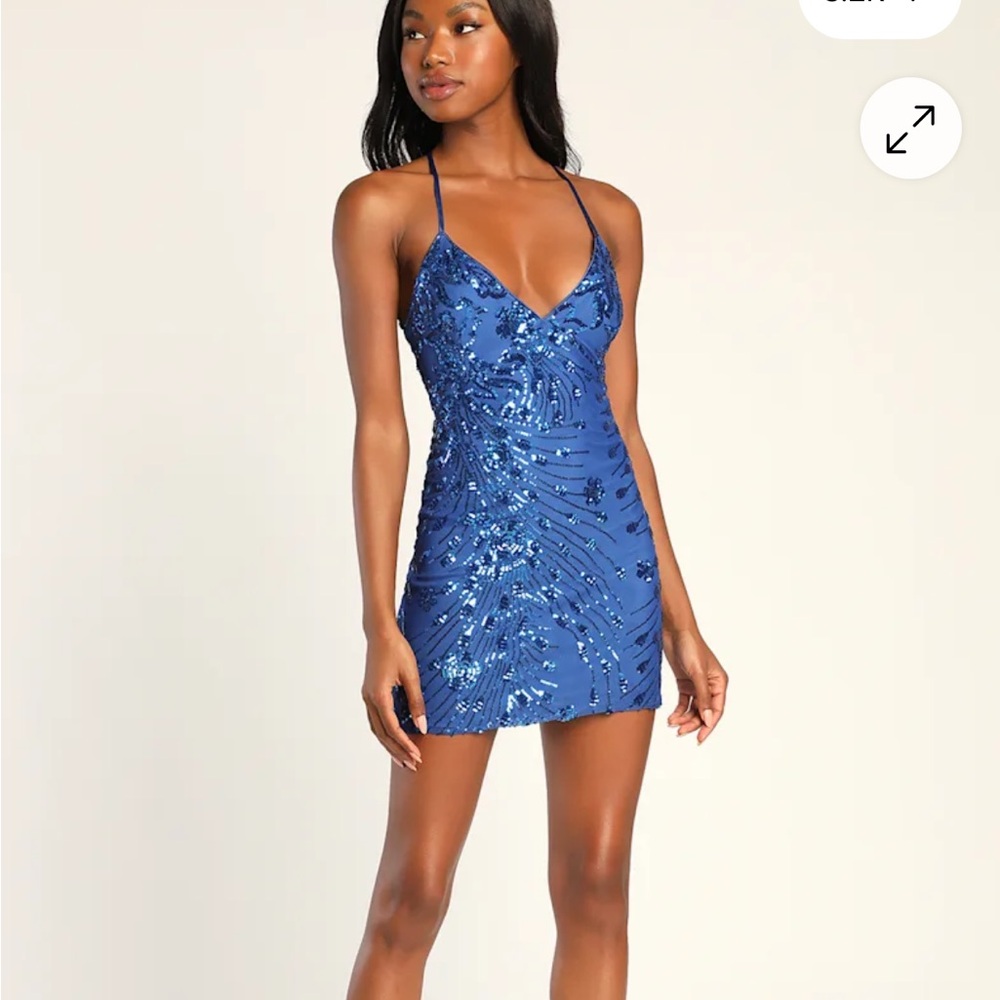 Elegant Blue Sequin lace up mini Dress